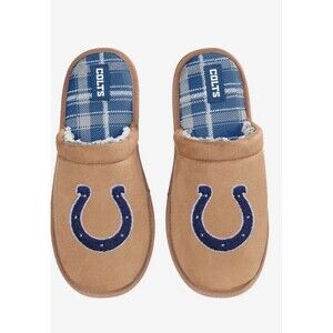 NFL Indianapolis Colts Flannel Lined Brown Suede Scuff Slippers Size Small New